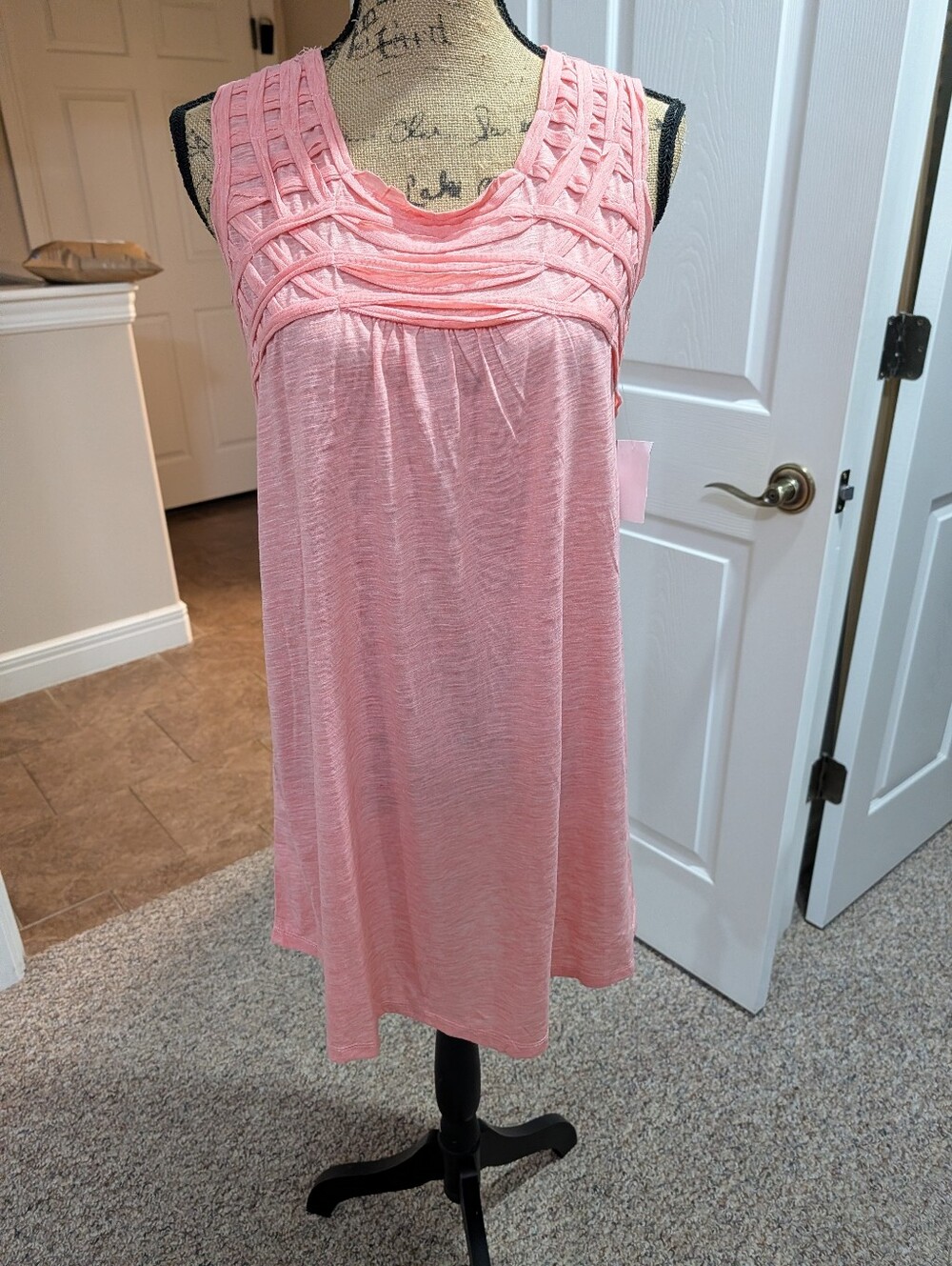 Pink Sleeveless Knit Panel Swing Dress